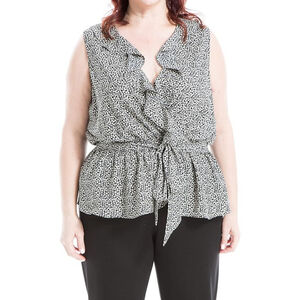 Max Studio Women's Plus Size 3X Black & White Ruffle Wrap Blouse NWT